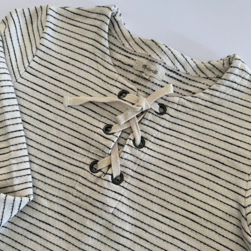 Madewell Striped Lace-Up Tie Front‎ Top - Size M - Ivory,Black
